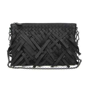 BOTTEGA VENETA Black Leather Intrecciato Shoulder Bag